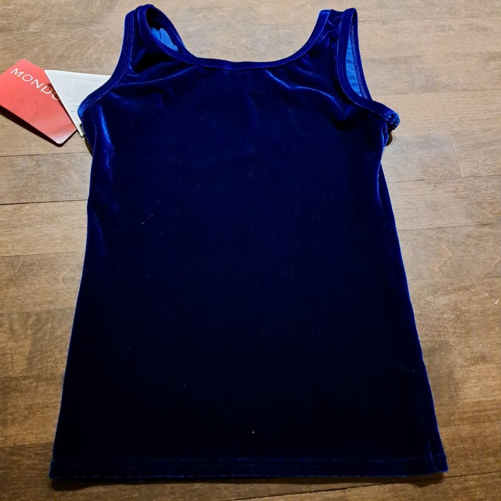 Mondor royal blue velour top size 12-14 youth girls NWT gymnastics dance NEW